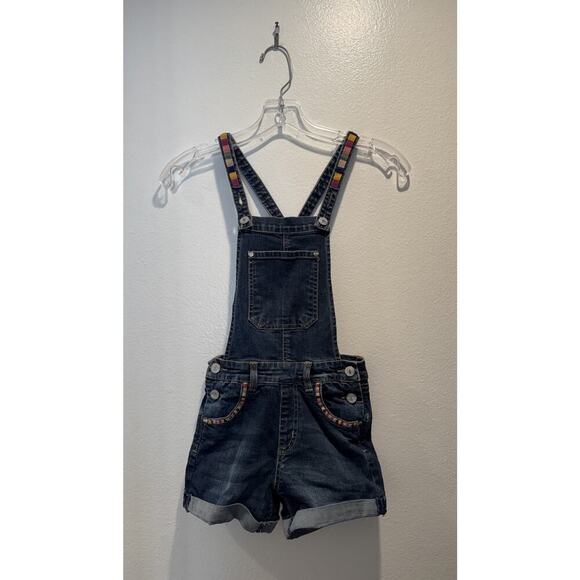 Peek Dungarees Girls Size 10 Overalls Denim Shortalls Embroidered Dark Wash Boho - Picture 1 of 9
